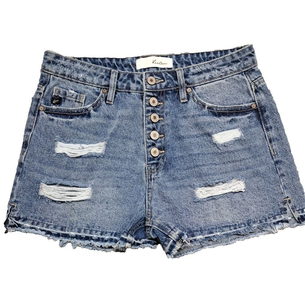 Kancan Denim Jean Shorts Womens Medium Rhonda High-Rise Button Fly Distressed